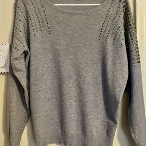 Elegant Gray Studded Women's Sweater